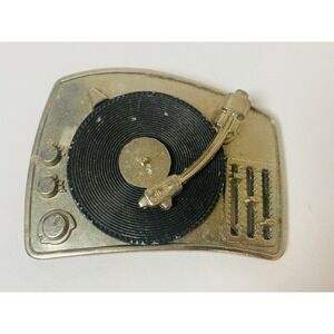 Turn Table Belt Buckle Vinyl Record Player Music DJ Disc Jockey Silver Tone